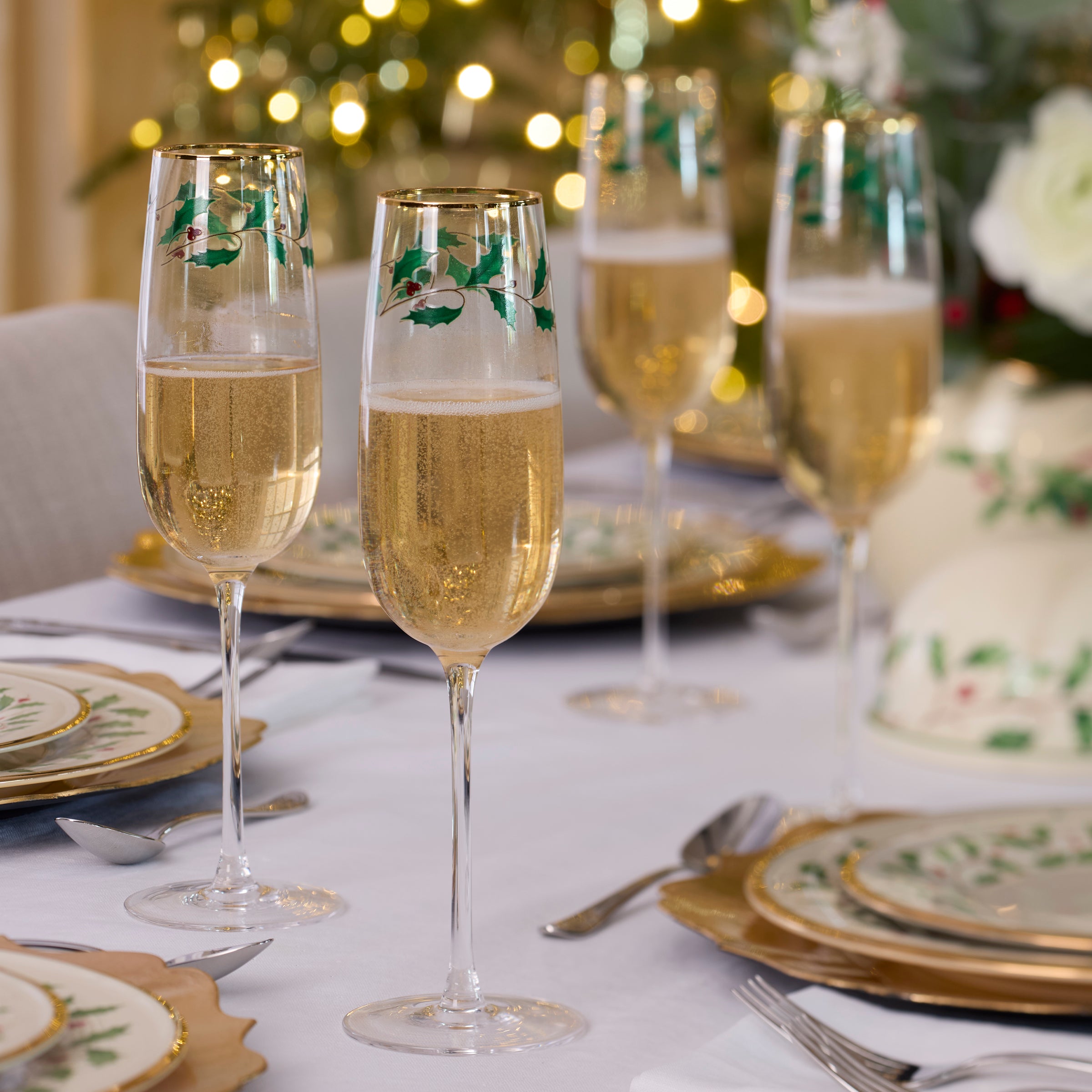 Holiday Decal Flute Glasses - Set Of 4